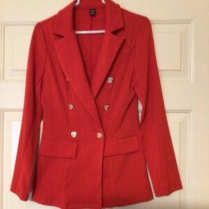 SHEIN Red Double-Breasted Blazer Jacket
